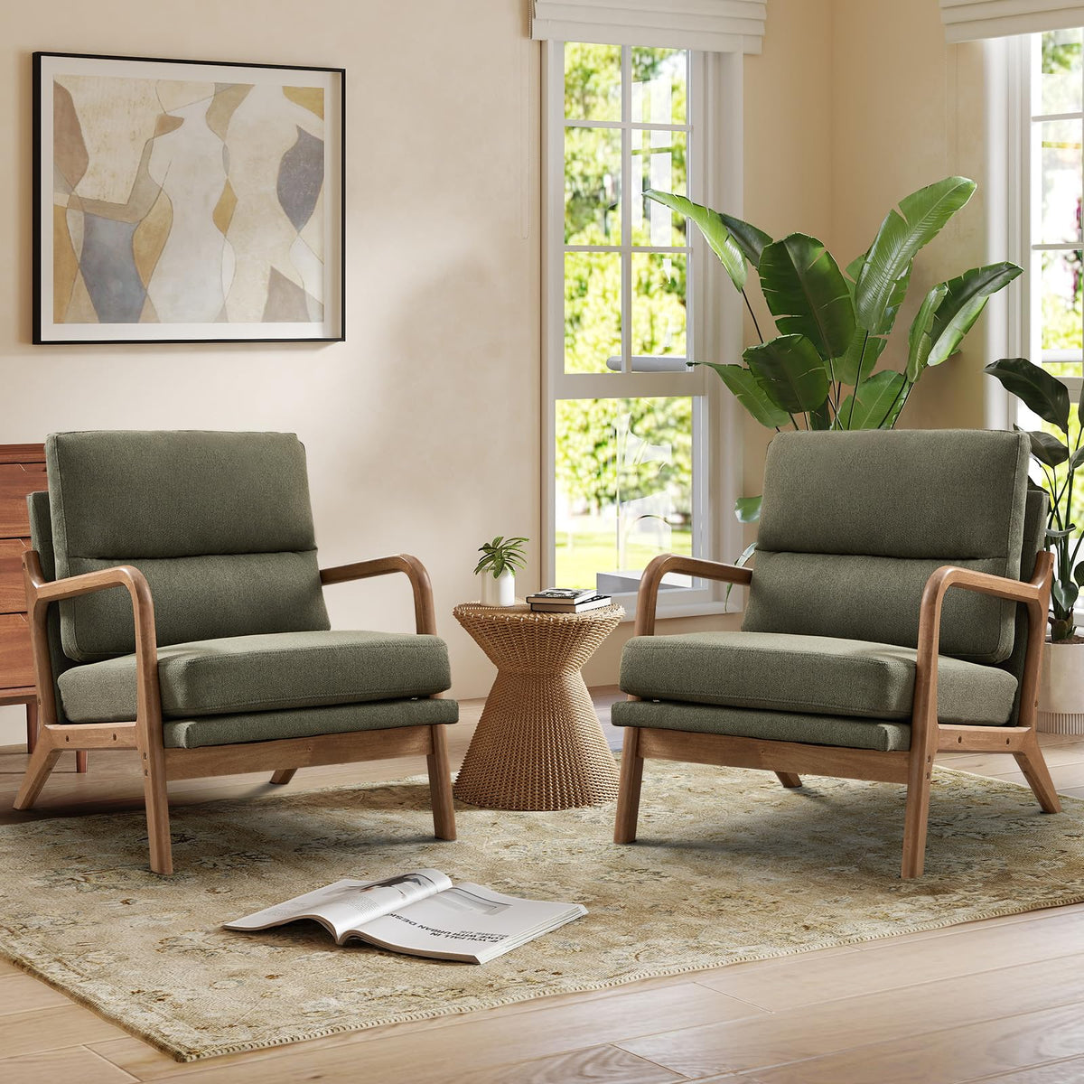 Mid Century Accent Chair Set of 2 Green I607601