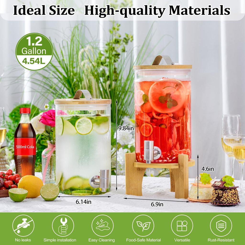 1.2 Gallon Glass Drink Dispenser with Stand and Spigot, 2 Pack M11330