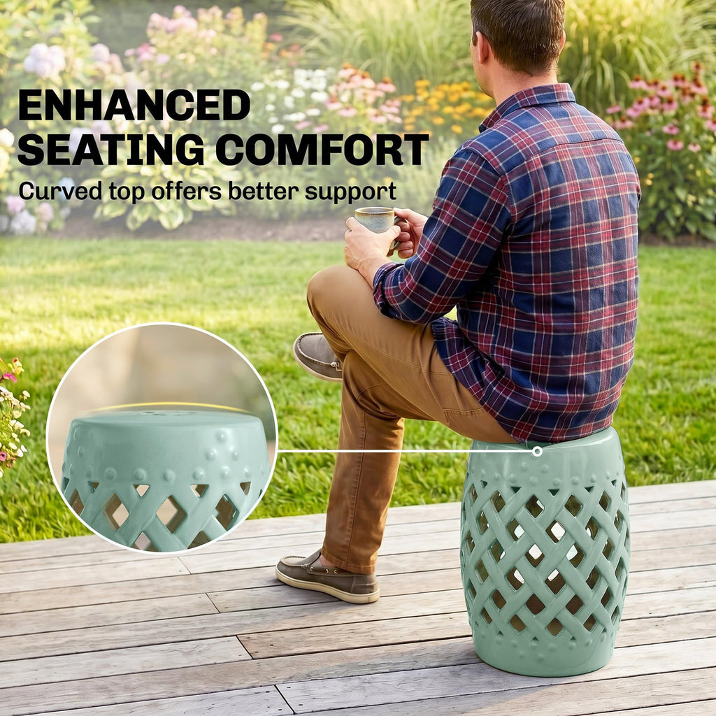 Ceramic Garden Stool Outdoor Stool Green J3828