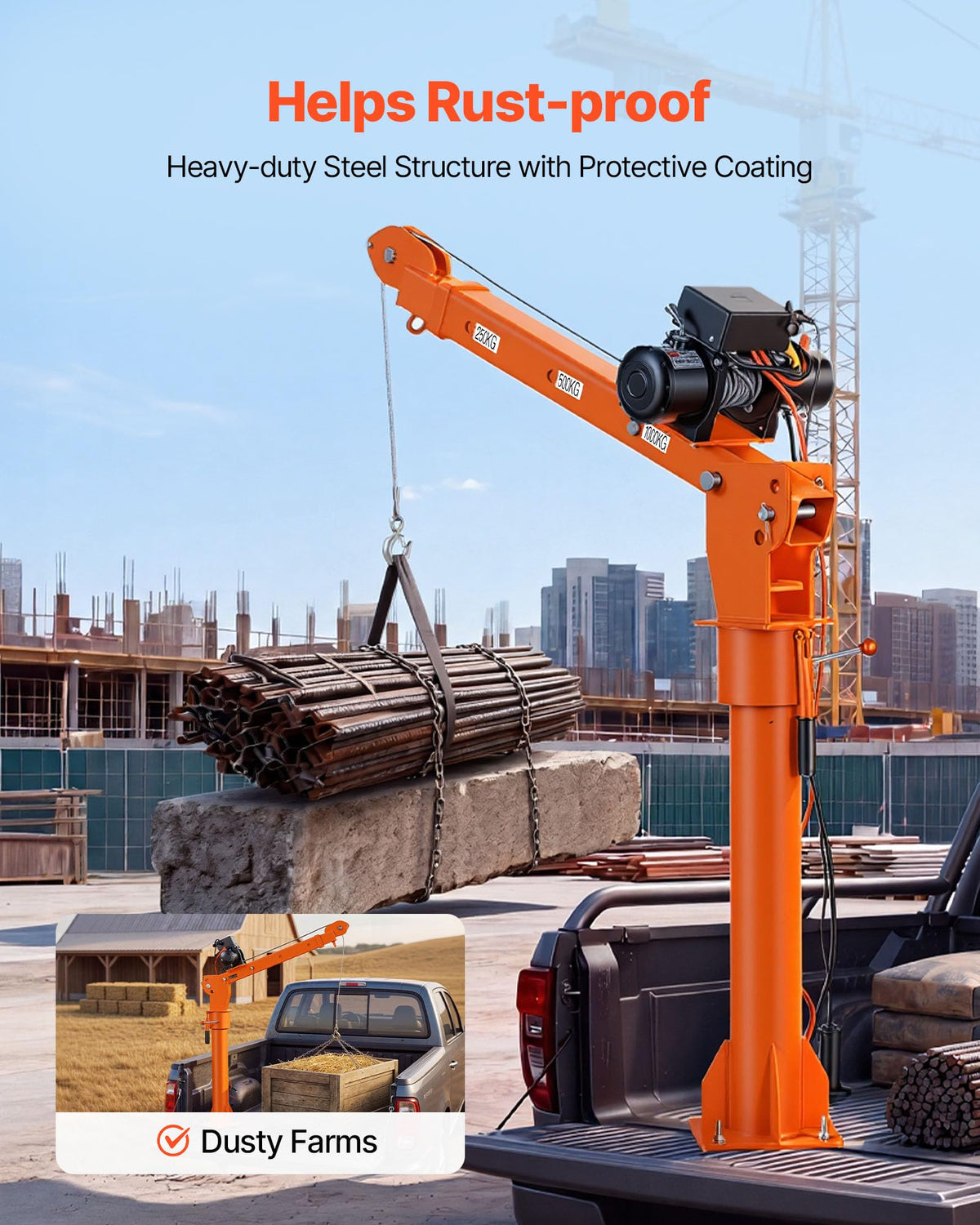 Electric Truck Crane with 12V Electric Winch and 360° Rotating Telescopic Boom R4778