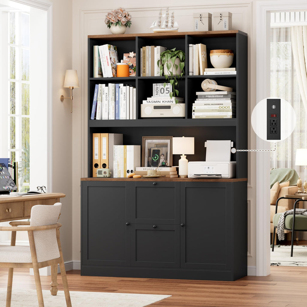72'' Tall File Bookcase with Power Outlet & 2 Filing Drawers G25528