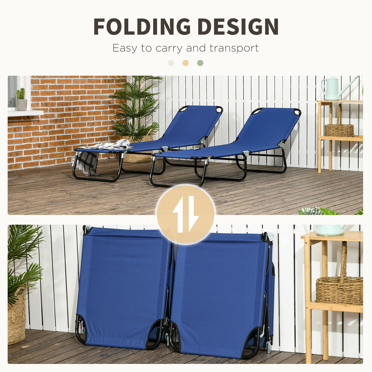 Blue 2 Pieces Folding Chaise Lounge Chair with 5-Level Back D9321