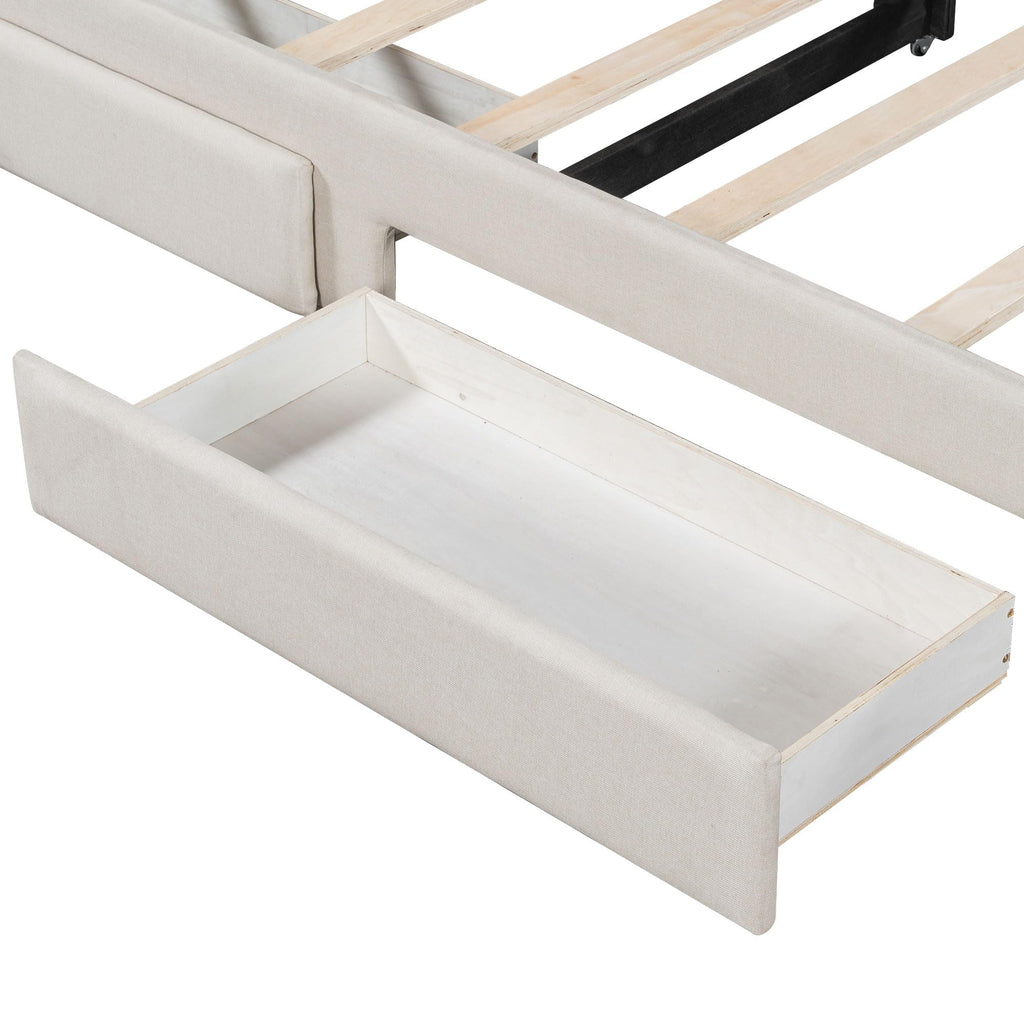 Twin XL Linen Upholstered Daybed with Storage Drawers and LED Light O93968