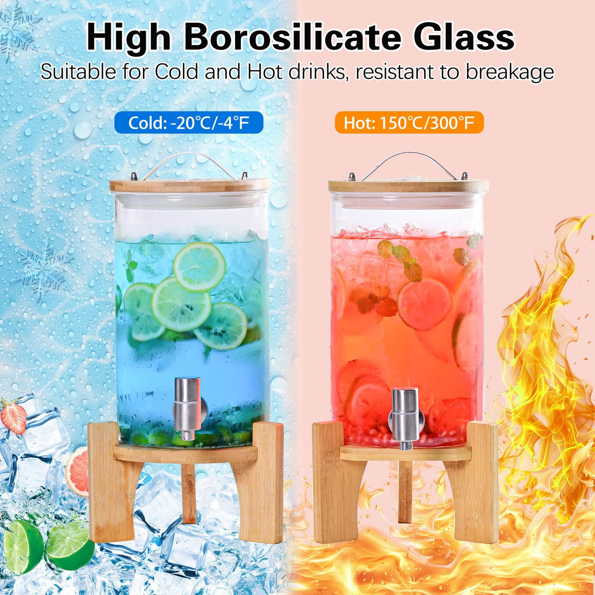 1.2 Gallon Glass Drink Dispenser with Stand and Spigot, 2 Pack M11330