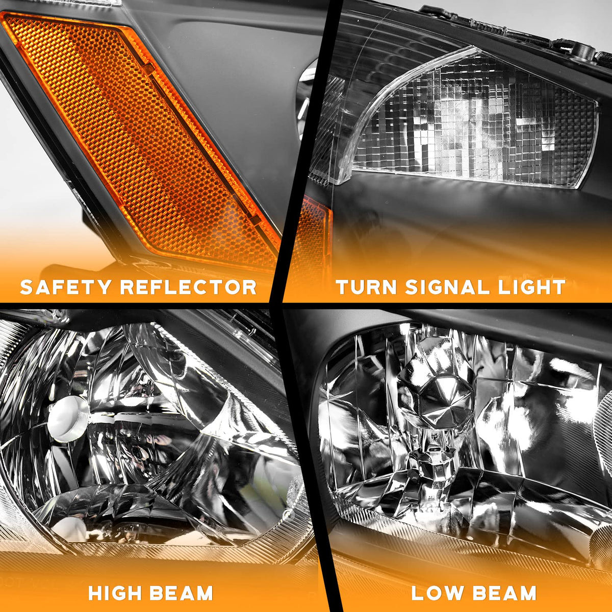 Black Headlight Assembly Left+Right H654