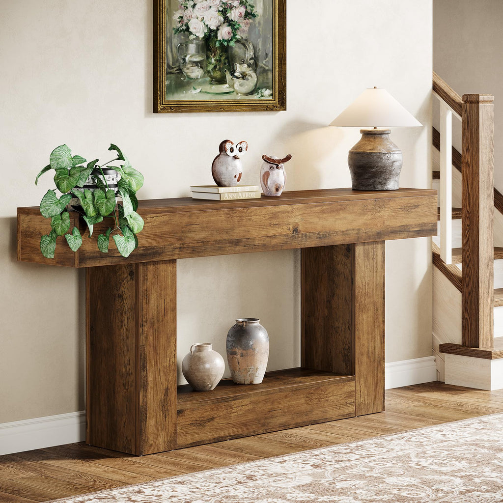 63" Farmhouse 2-Tier Console Table with U-Shaped Base T878
