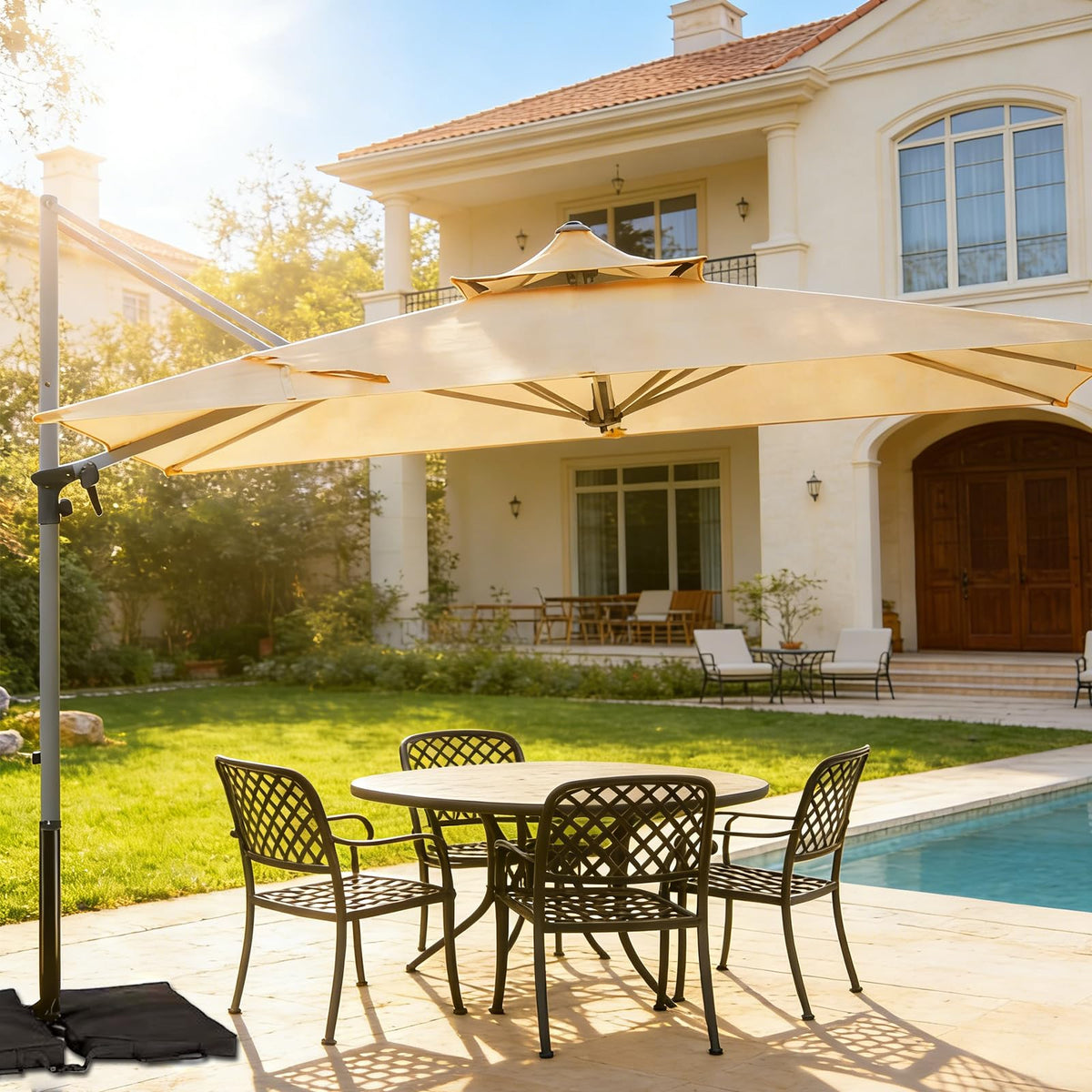 Rectangle Aluminum Offset Patio Umbrella, Beige D129048