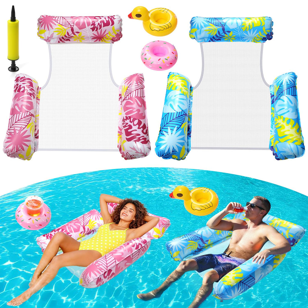 2 Pack Inflatable Pool Floats with Drink Holders and Air Pump K6262