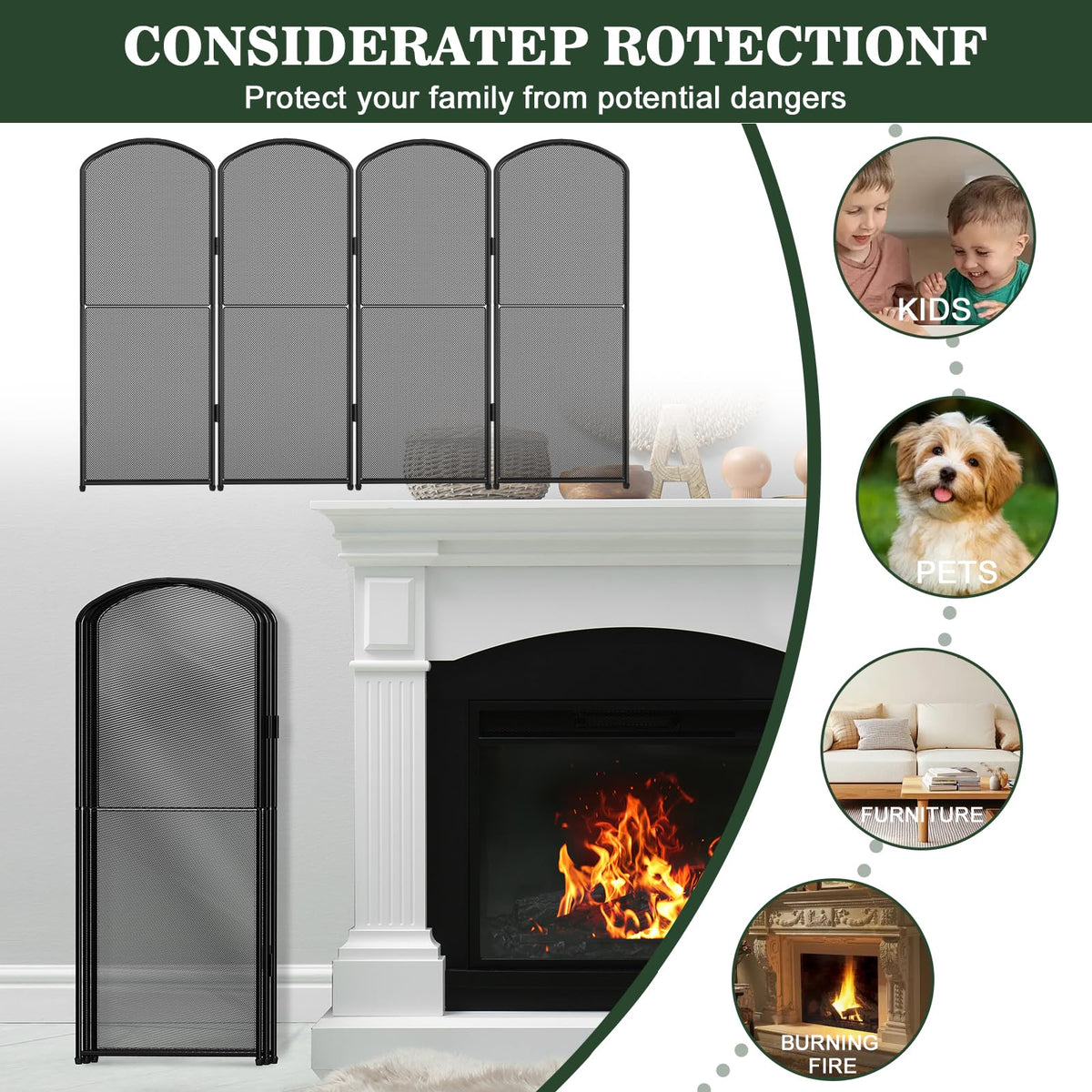 Foldable Wrought Iron Fireplace Screen B12815