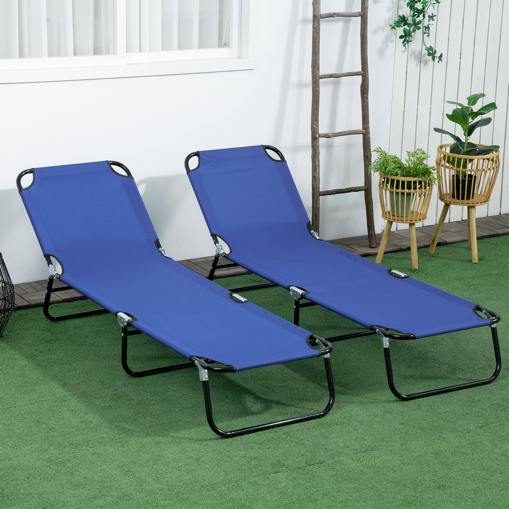 Blue 2 Pieces Folding Chaise Lounge Chair with 5-Level Back D9321