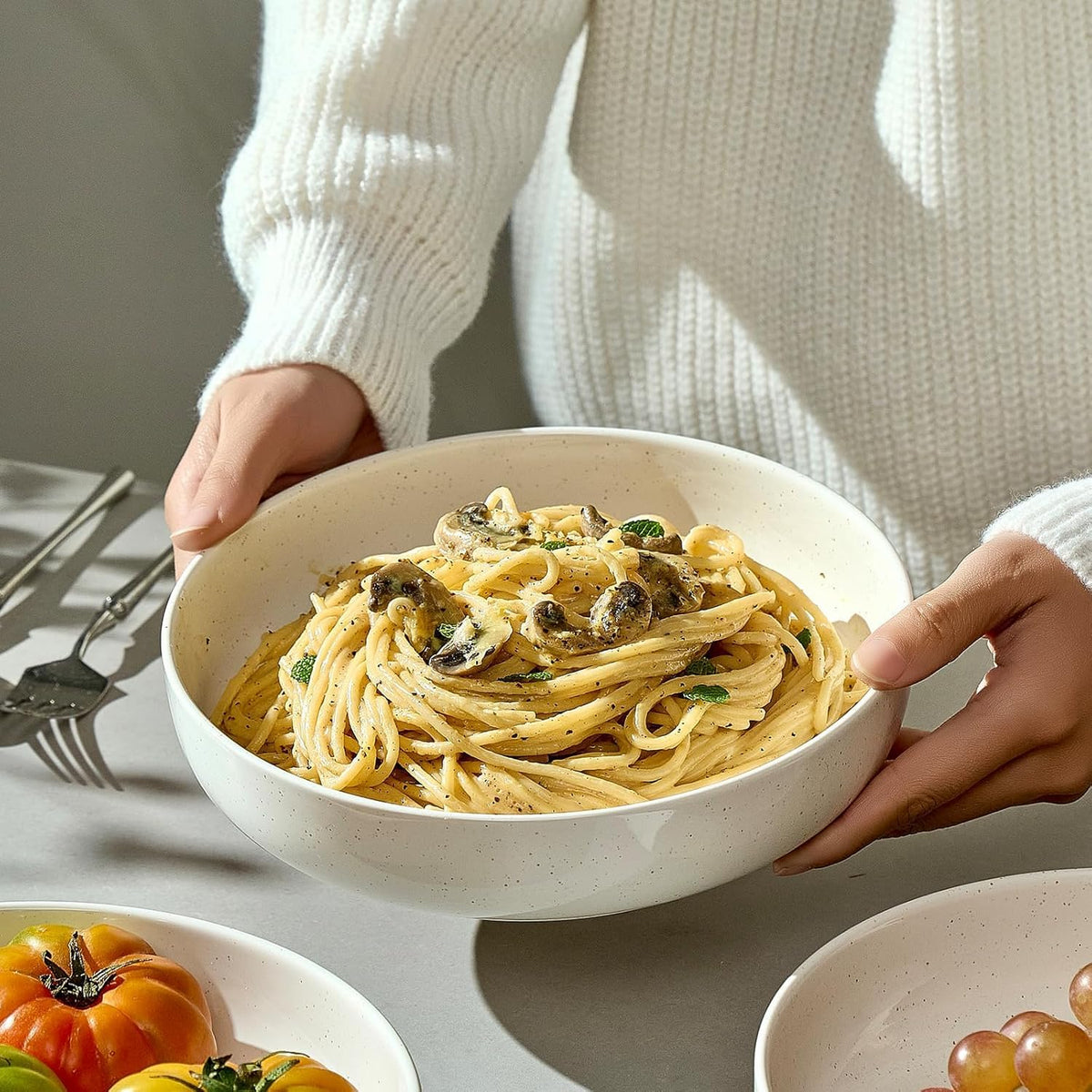 White Ceramic Pasta Bowls Set of 4 I940