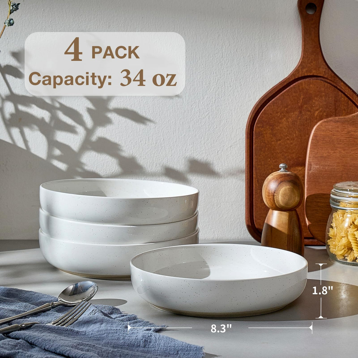 White Ceramic Pasta Bowls Set of 4 I940