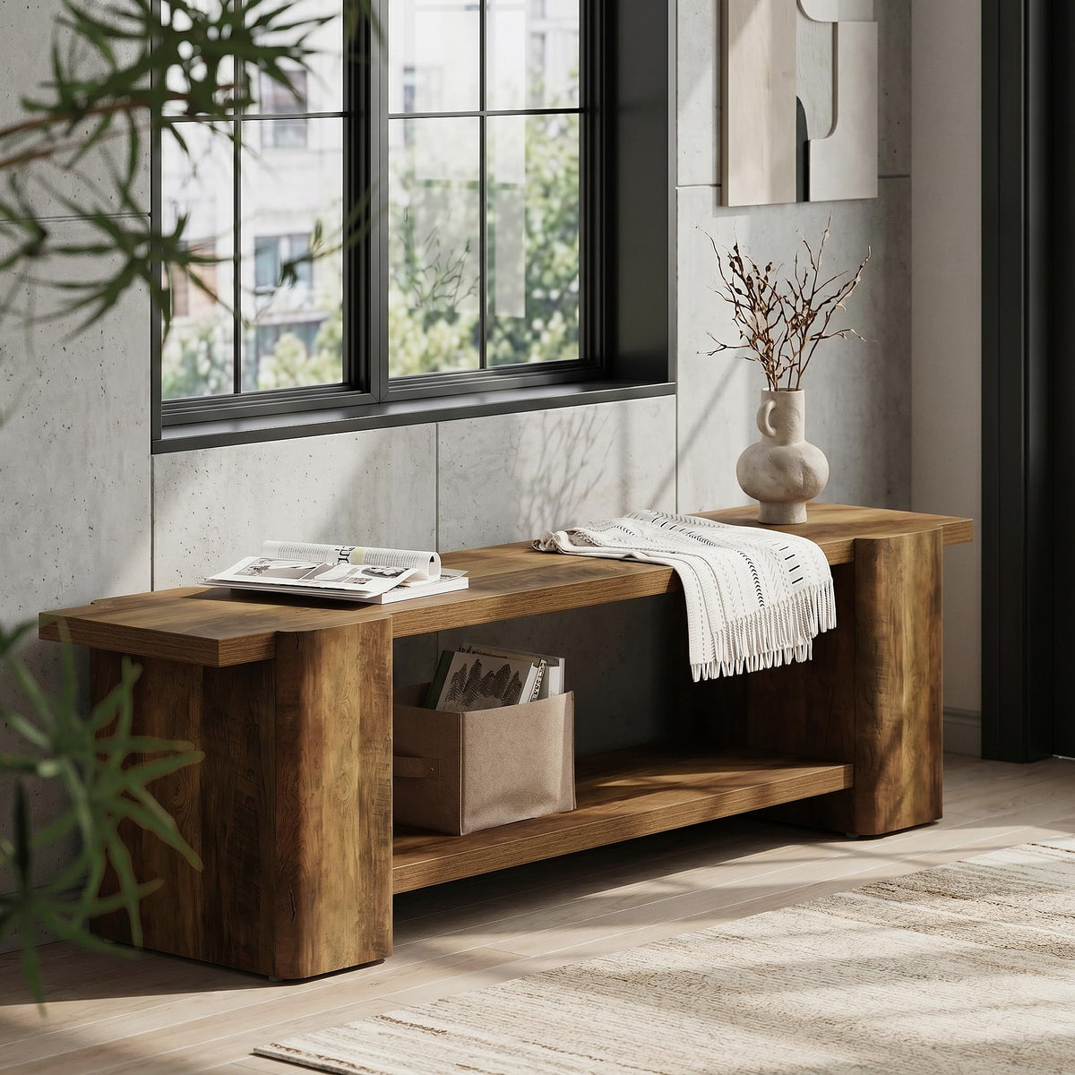 Brown Storage Bench T908