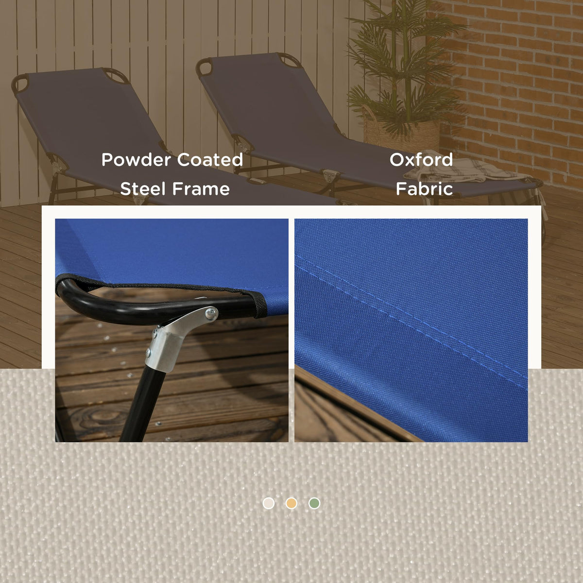 Blue 2 Pieces Folding Chaise Lounge Chair with 5-Level Back D9321