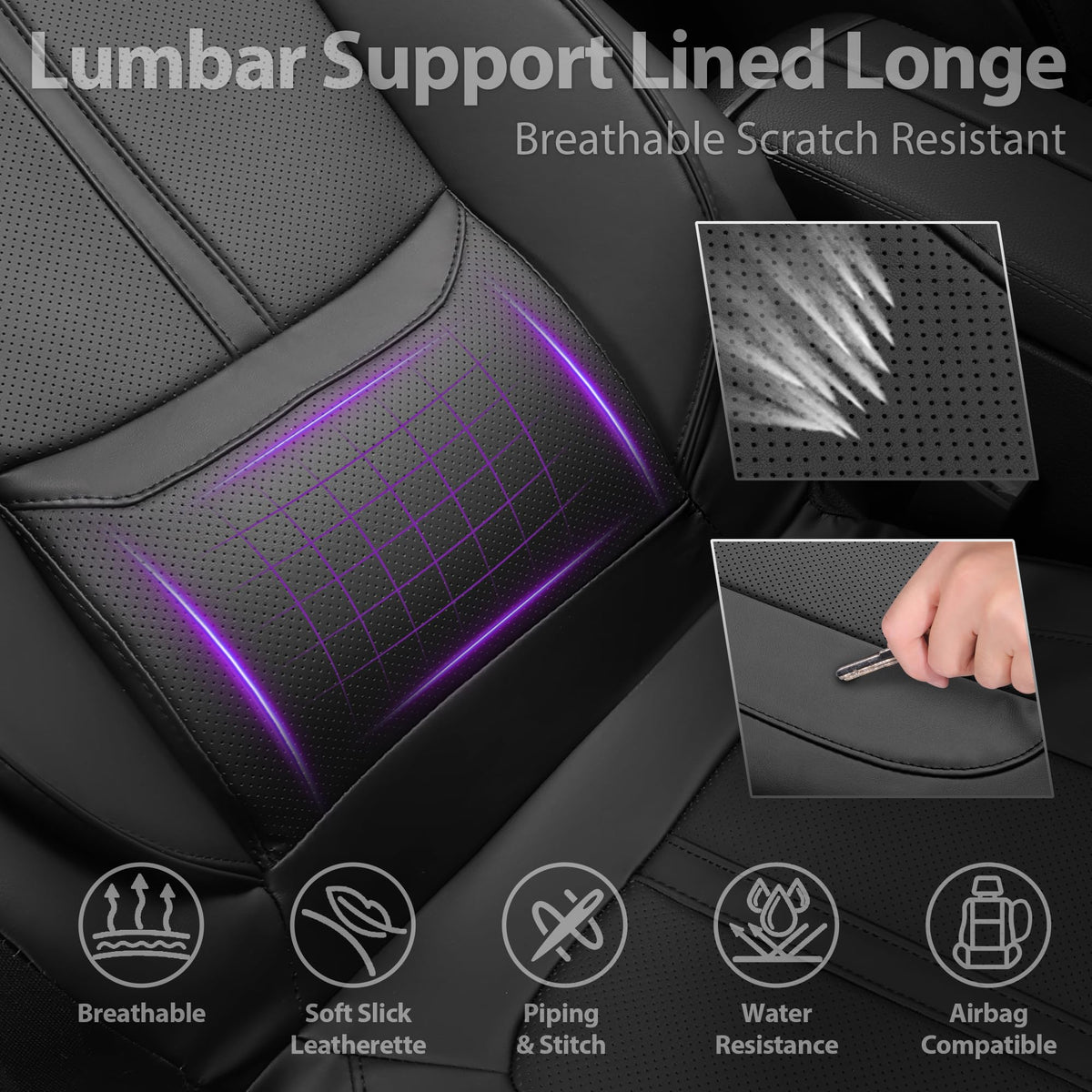 Black Nappa Leather Car Seat Covers Full Set A2619