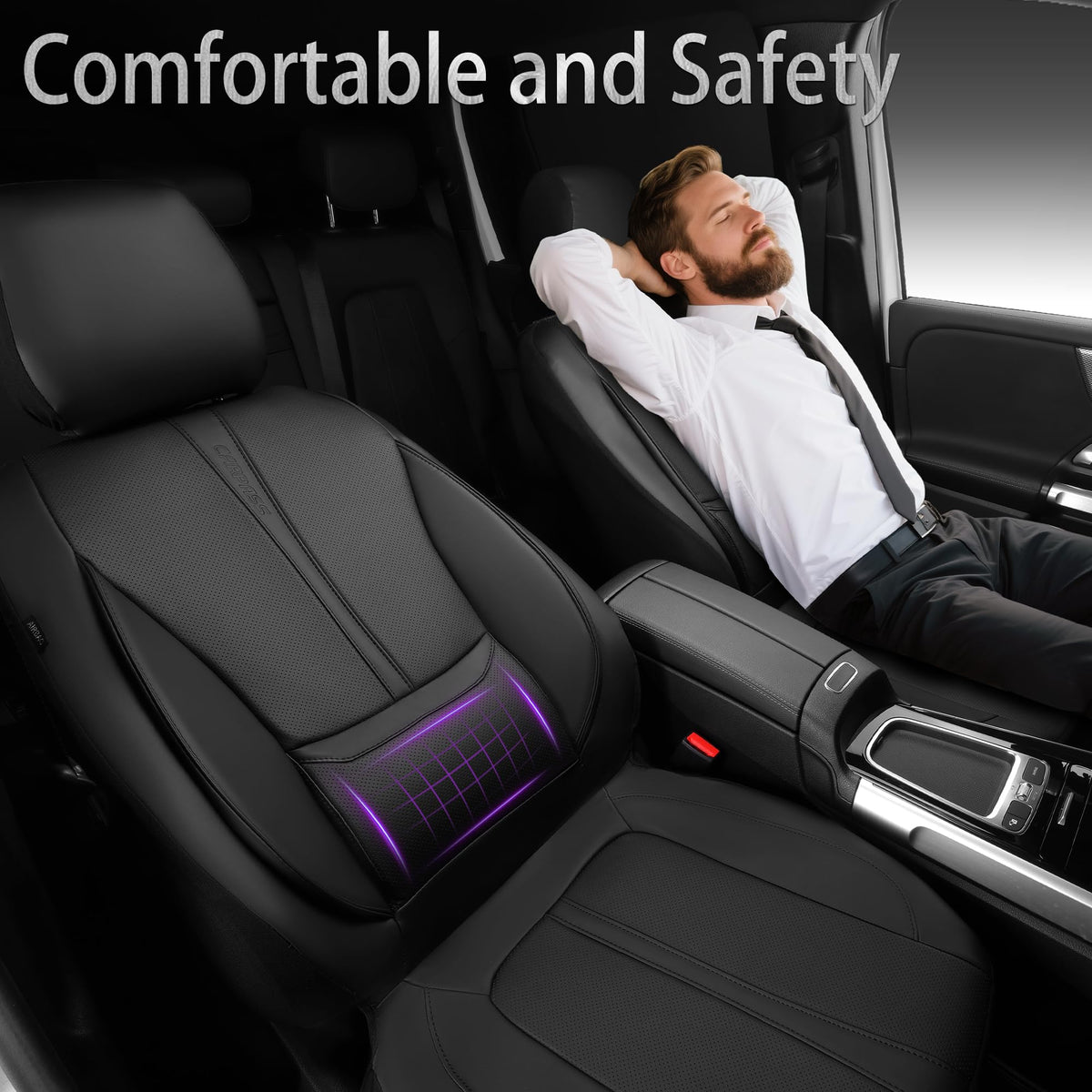Black Nappa Leather Car Seat Covers Full Set A2619