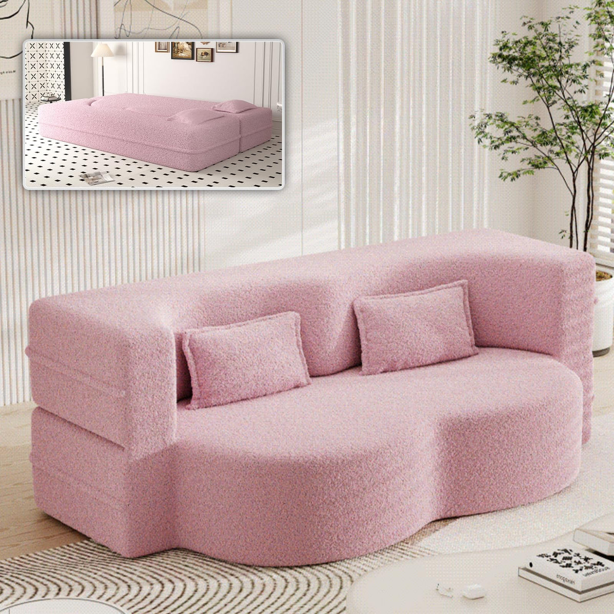 78" Full Size Pink Folding Sofa Bed L316