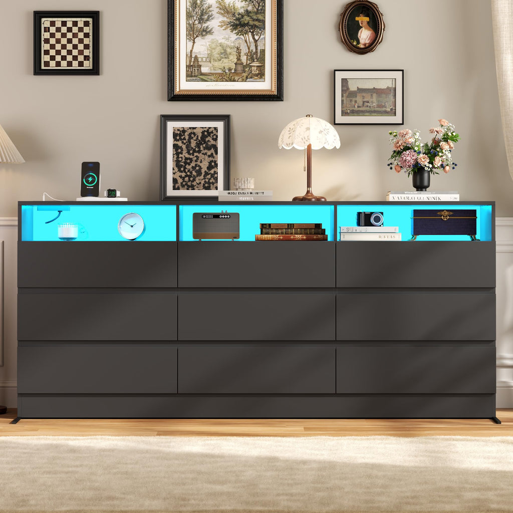 Black 9 Drawer Wood Dresser V948