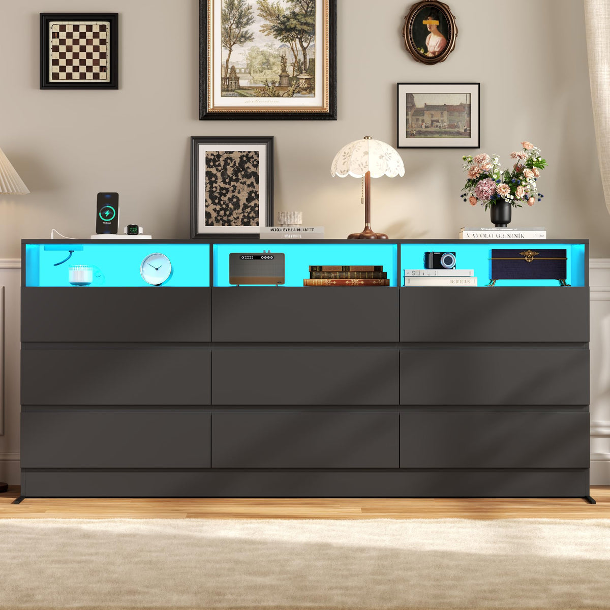 Black 9 Drawer Wood Dresser V948