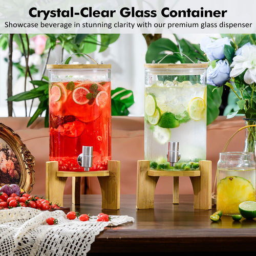 1.2 Gallon Glass Drink Dispenser with Stand and Spigot, 2 Pack M11330