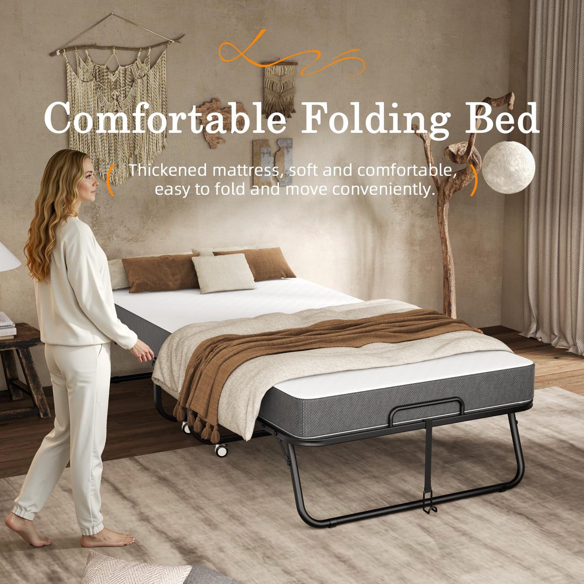 Folding Bed with Mattress 75" x 38" Memory Foam I14481