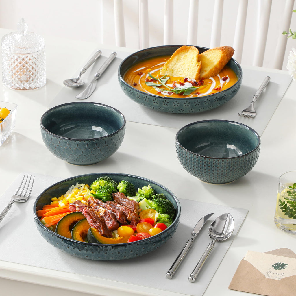 48 Oz 9.5 Inch Ceramic Pasta Bowls Set of 4 Green Y5757