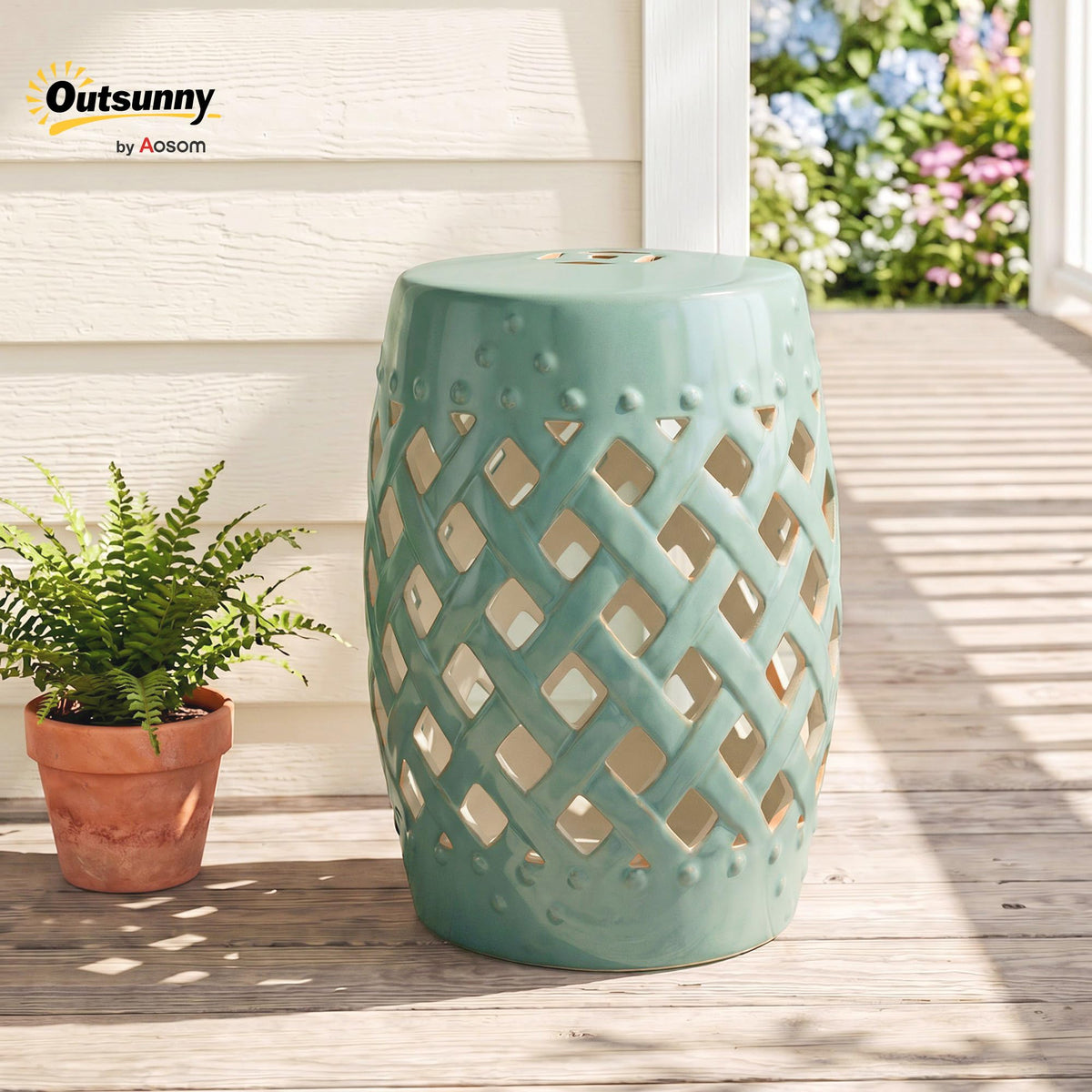 Ceramic Garden Stool Outdoor Stool Green J3828