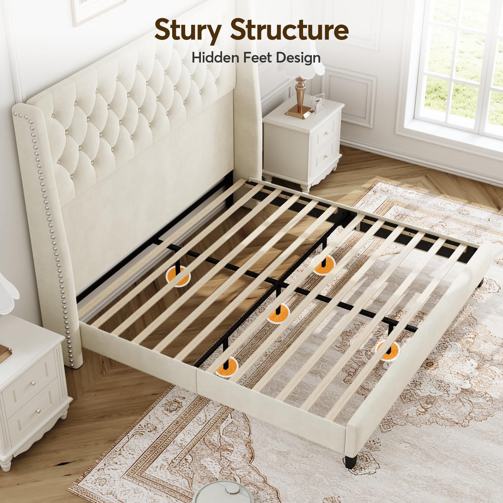Queen Upholstered Bed Frame with Wingback L342