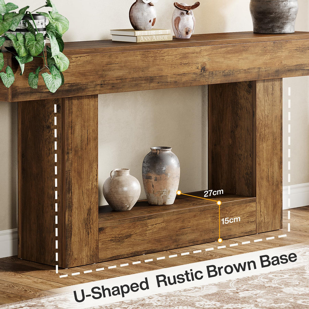 63" Farmhouse 2-Tier Console Table with U-Shaped Base T878