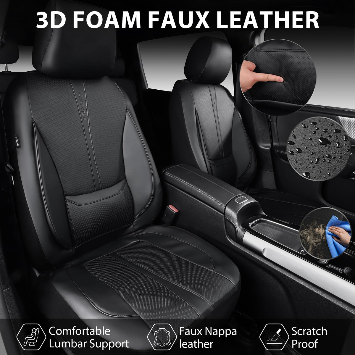 Black Nappa Leather Car Seat Covers Full Set A2619
