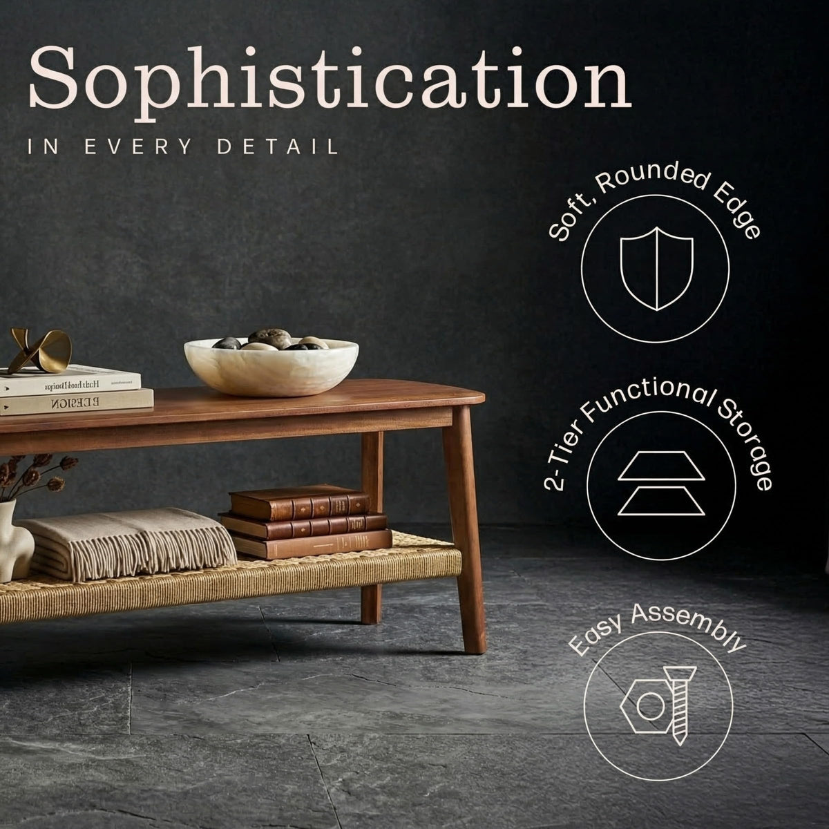 Solid Wood Entryway Bench with Woven Storage Shelf, Chestnut, 48” N4406