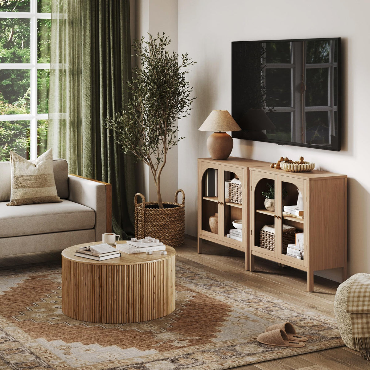 Modern Farmhouse Storage Cabinet with Glass Doors and Adjustable Shelf K849