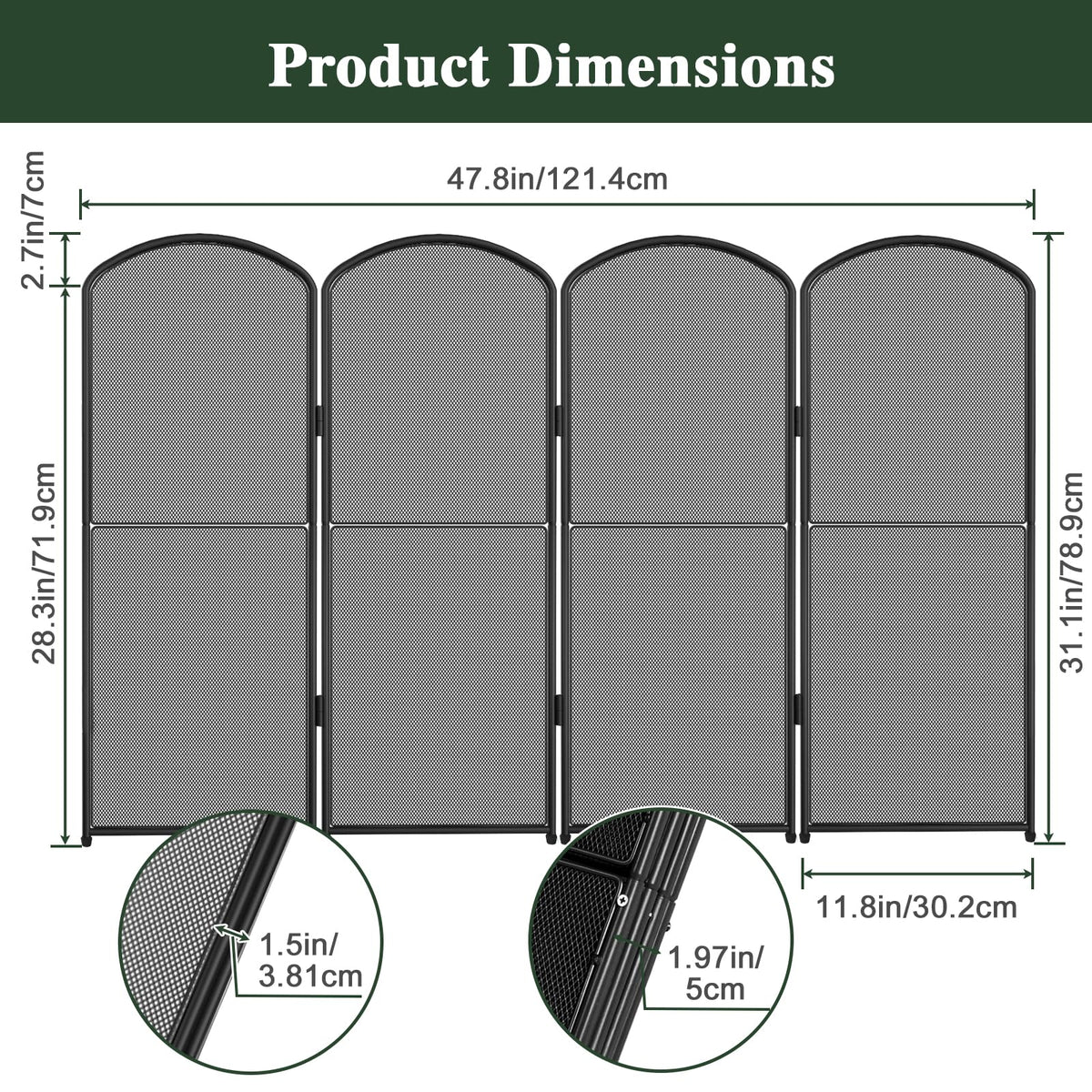 Foldable Wrought Iron Fireplace Screen B12815