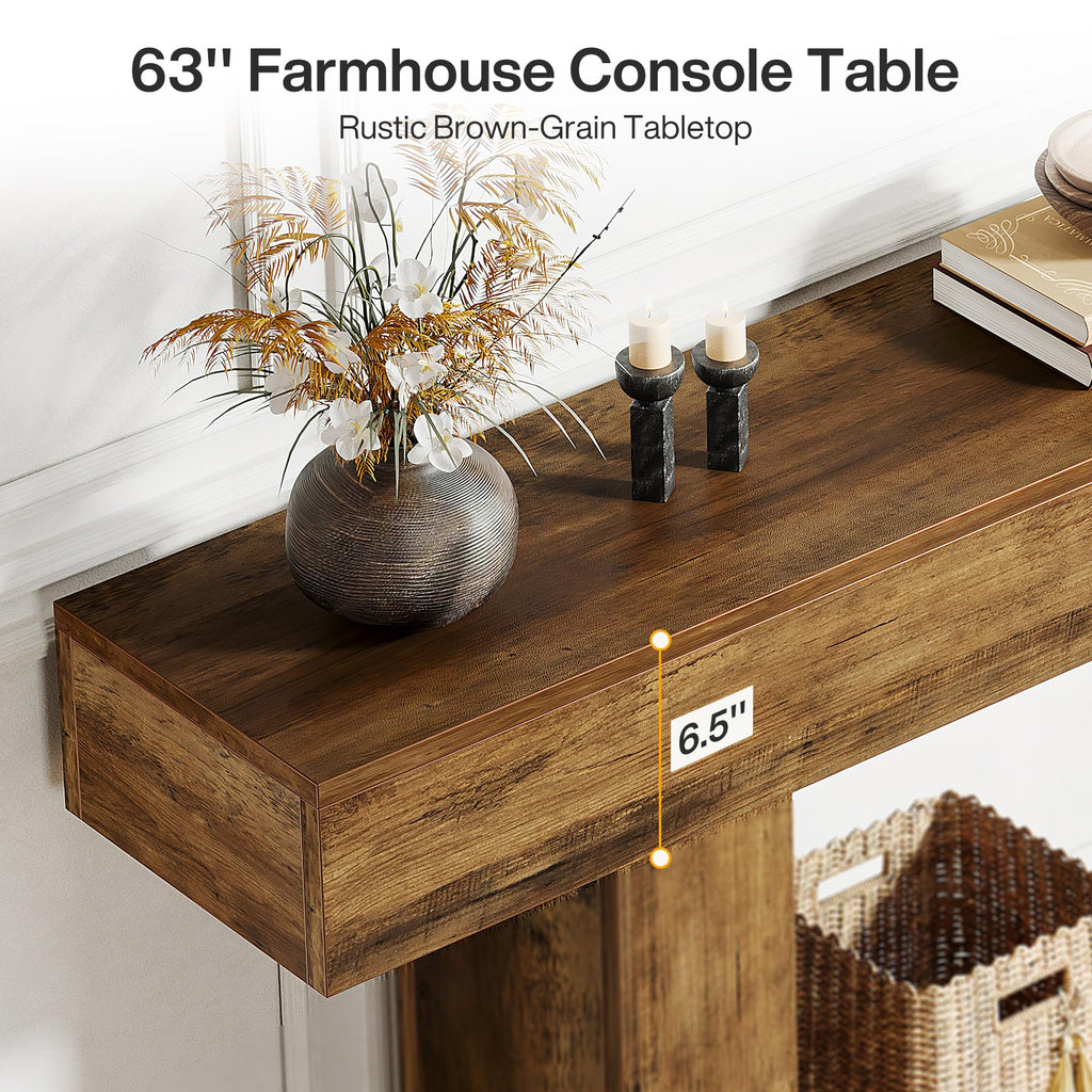 63" Farmhouse 2-Tier Console Table with U-Shaped Base T878