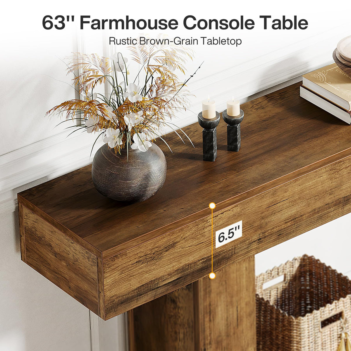 63" Farmhouse 2-Tier Console Table with U-Shaped Base T878