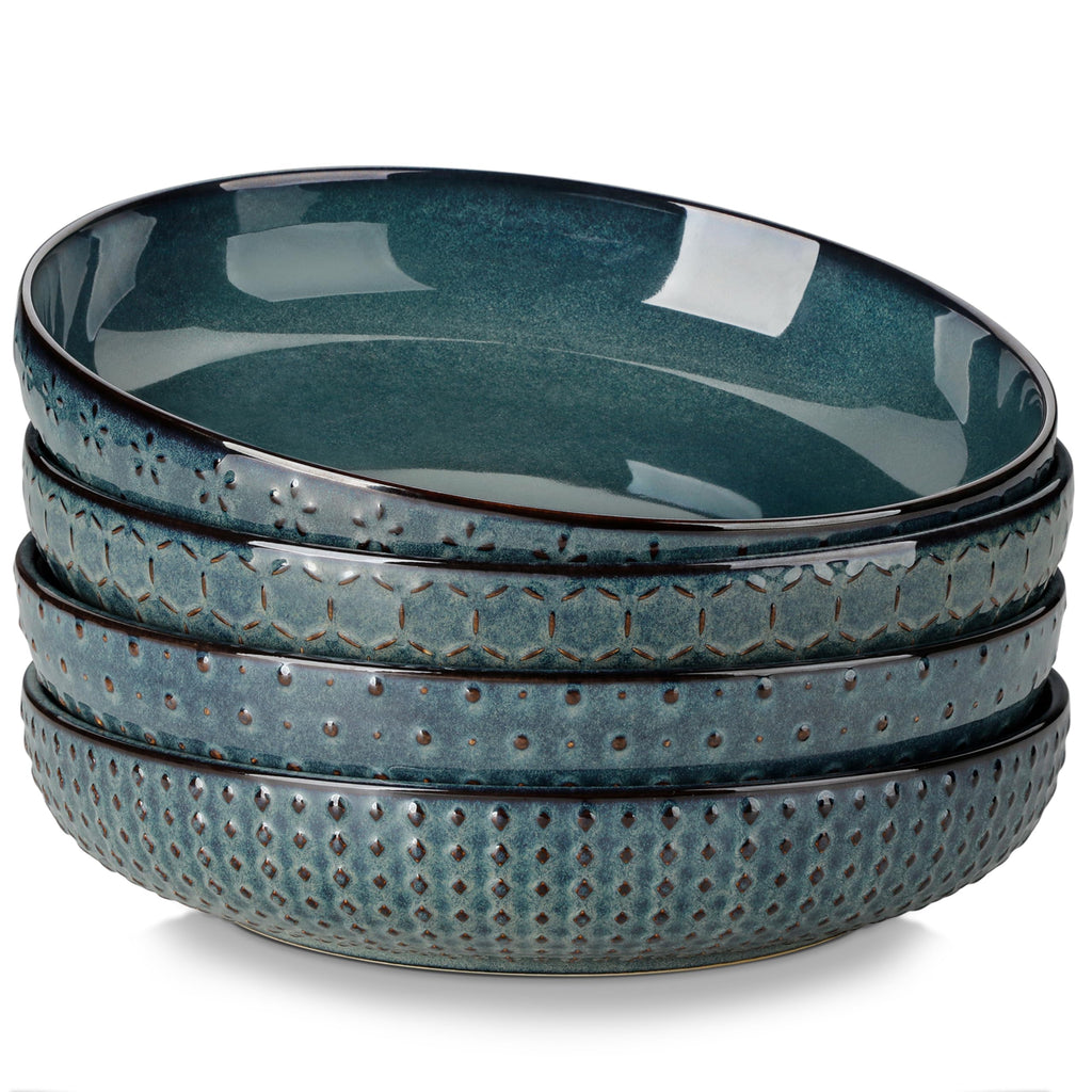 48 Oz 9.5 Inch Ceramic Pasta Bowls Set of 4 Green Y5757