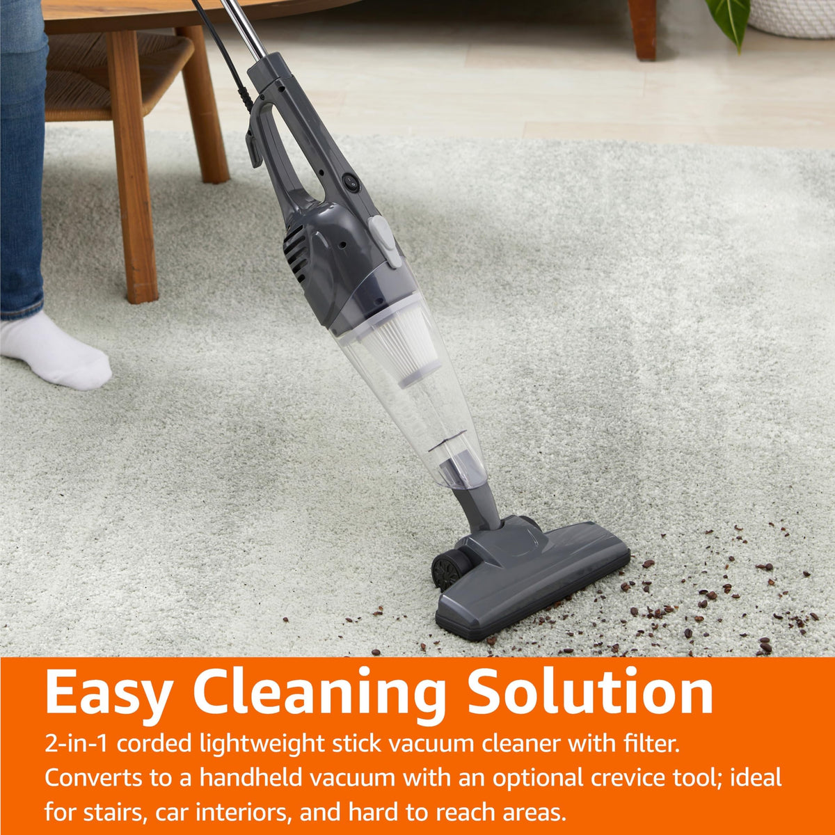 2-in-1 Corded Stick Vacuum Cleaner, Converts to Handheld, Lightweight, Black V74294