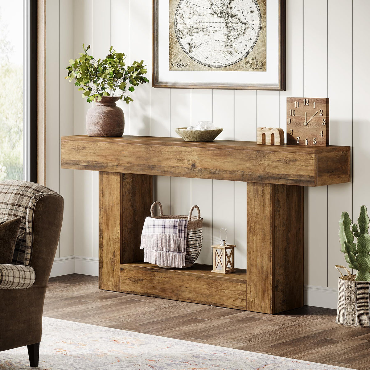 63" Farmhouse 2-Tier Console Table with U-Shaped Base T878