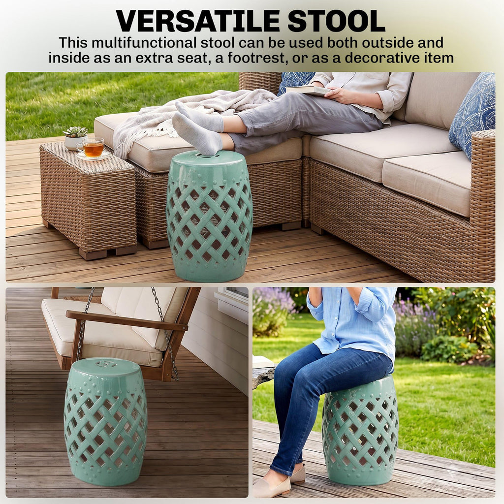 Ceramic Garden Stool Outdoor Stool Green J3828