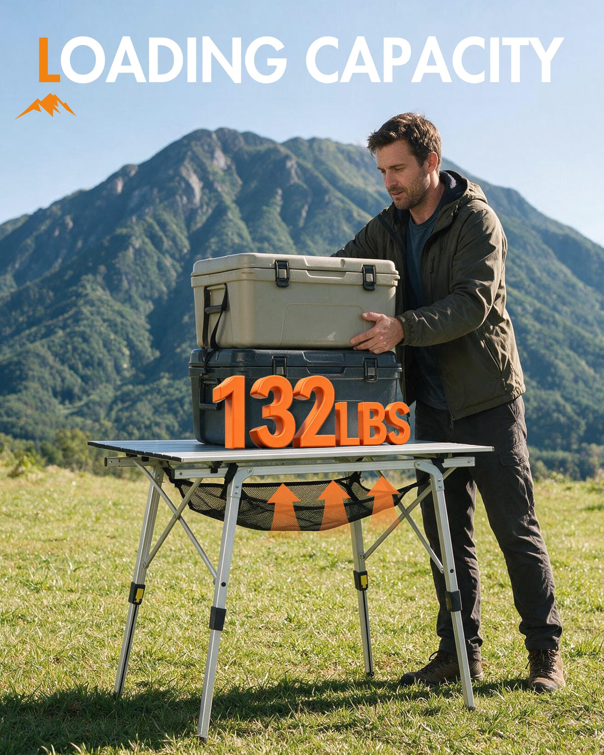Folding Portable Camping Table with Adjustable Height Aluminum Roll Up Top A37746