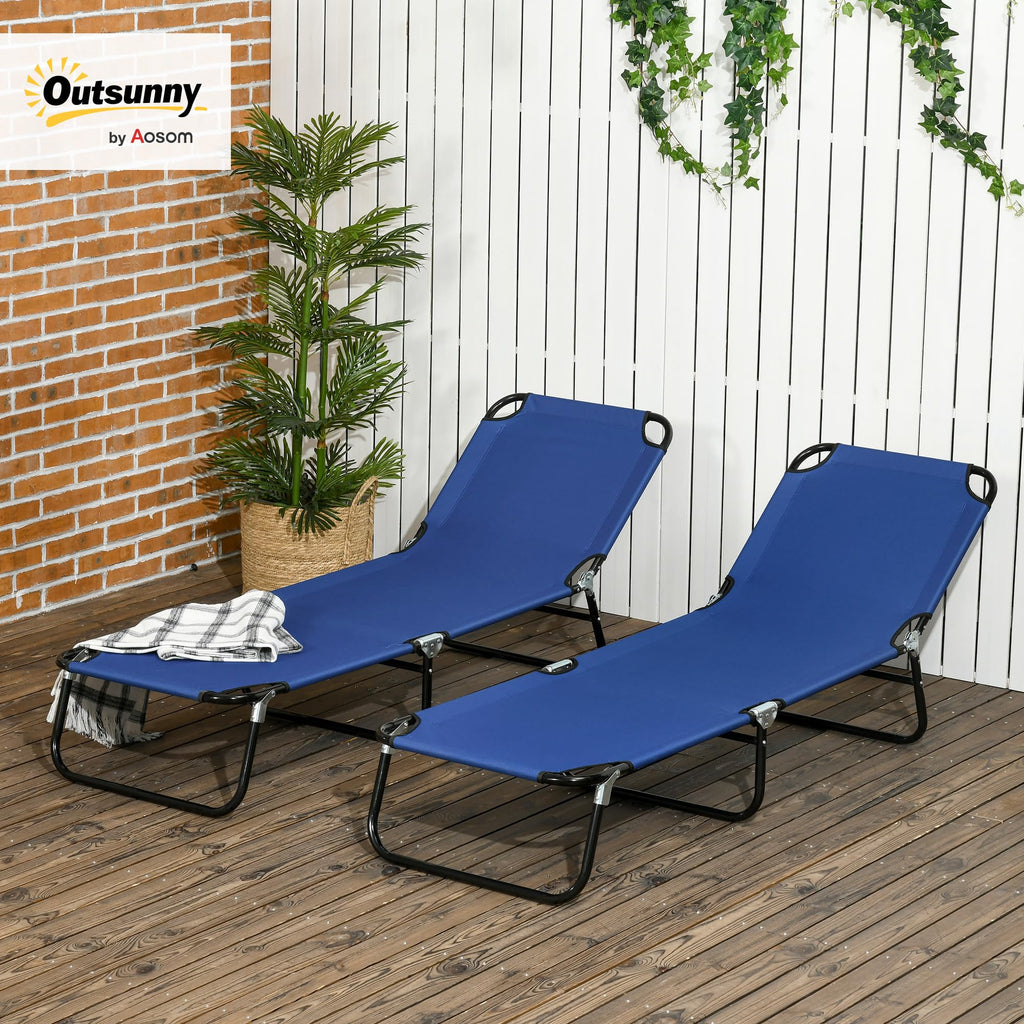 Blue 2 Pieces Folding Chaise Lounge Chair with 5-Level Back D9321