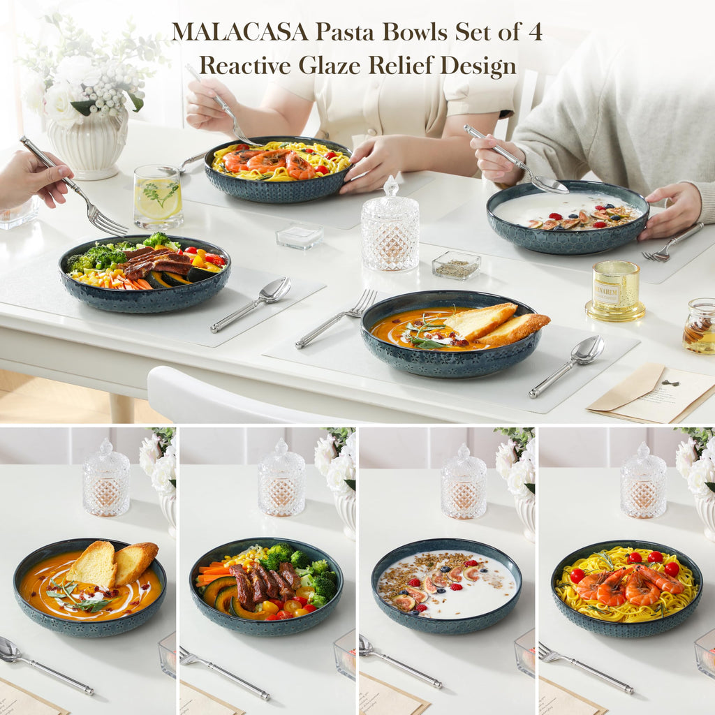 48 Oz 9.5 Inch Ceramic Pasta Bowls Set of 4 Green Y5757