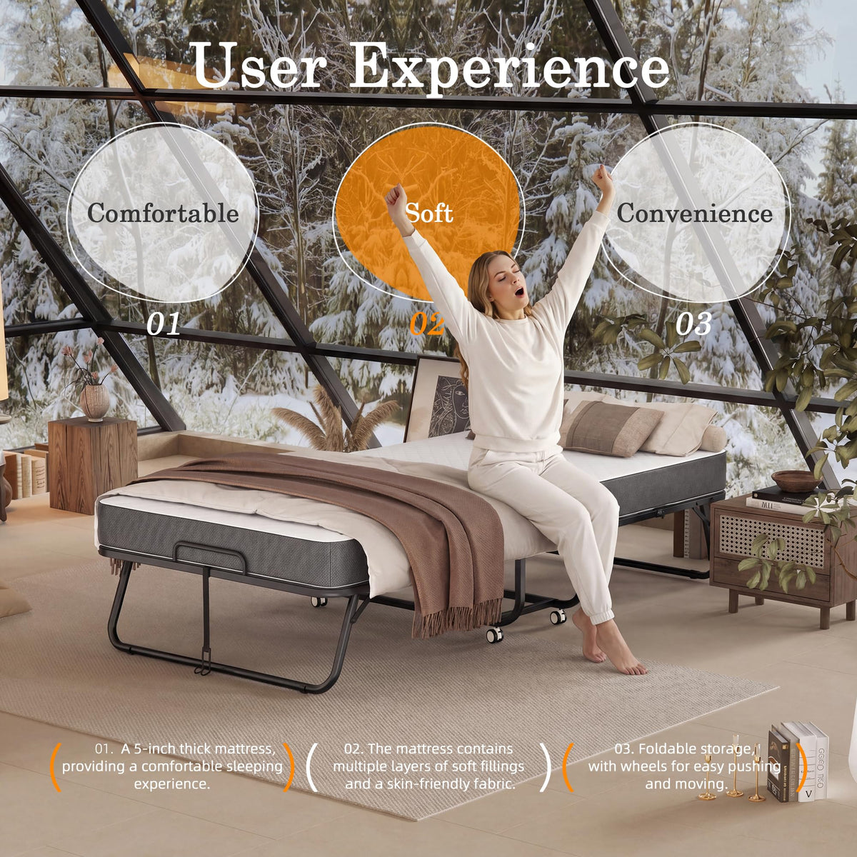 Folding Bed with Mattress 75" x 38" Memory Foam I14481