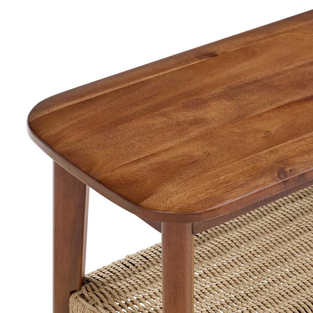 Solid Wood Entryway Bench with Woven Storage Shelf, Chestnut, 48” N4406